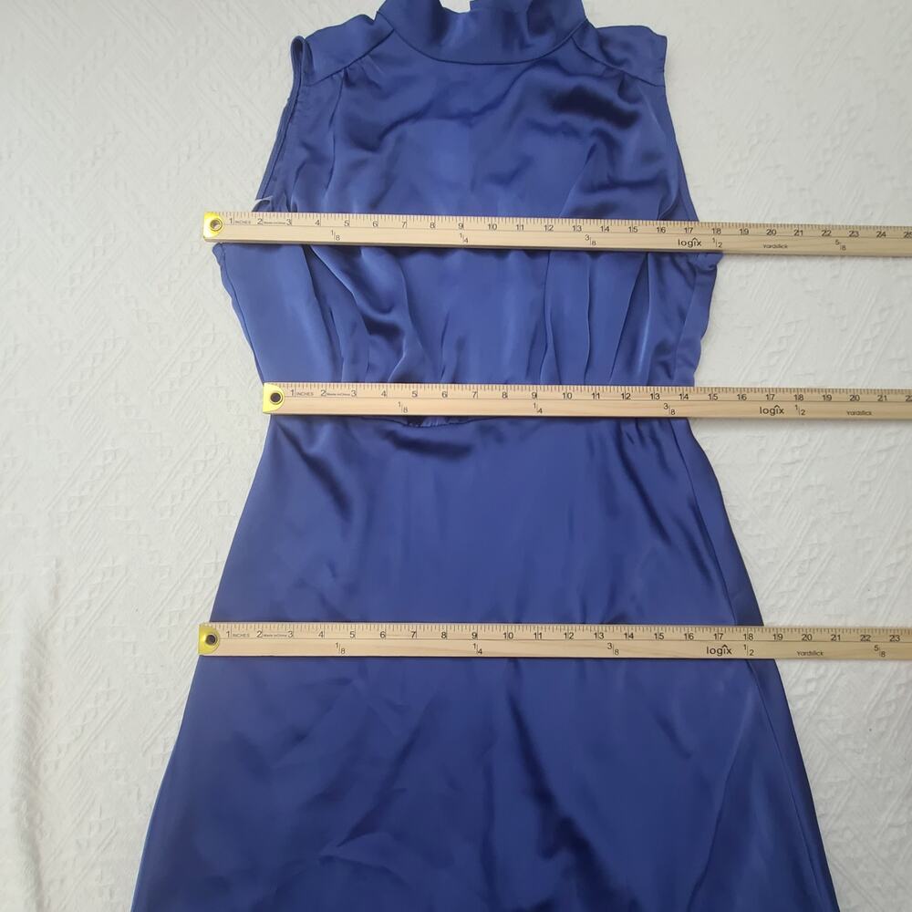 Lulus elegant classic mock neck satin sleeveless maxi dress blue Size Large - Picture 4 of 13